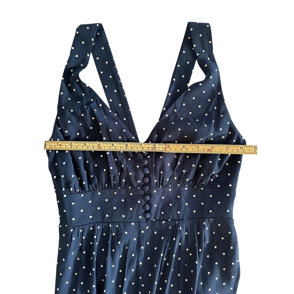 NWT Madewell Jumpsuit Polka Dot V-Back Wide-Leg Navy Blue Size 0 (Small) Coastal - Picture 2 of 4